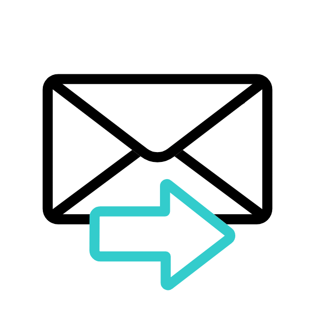 An envelope icon with a blue forward arrow overlaid, representing the action of forwarding an email or message.