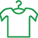 Green outline of a t-shirt on a hanger, depicted in a simple, minimalistic style.